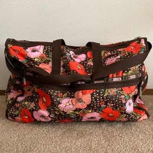 Brown floral LeSportsac duffel weekender bag